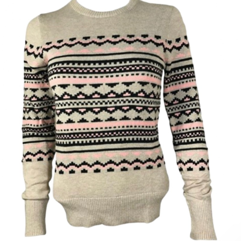 Merona Patterned Crew Neck Sweater - Beige and Pink